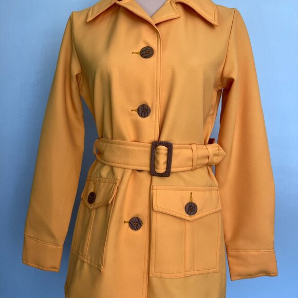 Vintage Sears Roebuck Belted Utility Coat - Golden/Mustard Yellow Size S/M - Picture 2 of 11